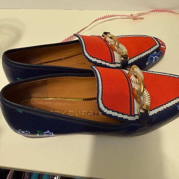 Tory Burch Red and Blue Women' Loafers NWOT - Picture 2 of 3